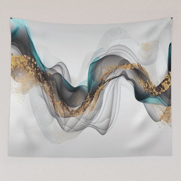 Item preview, Brushstrokes Abstract Waves Turquoise Gold designed and sold by Velvetia.