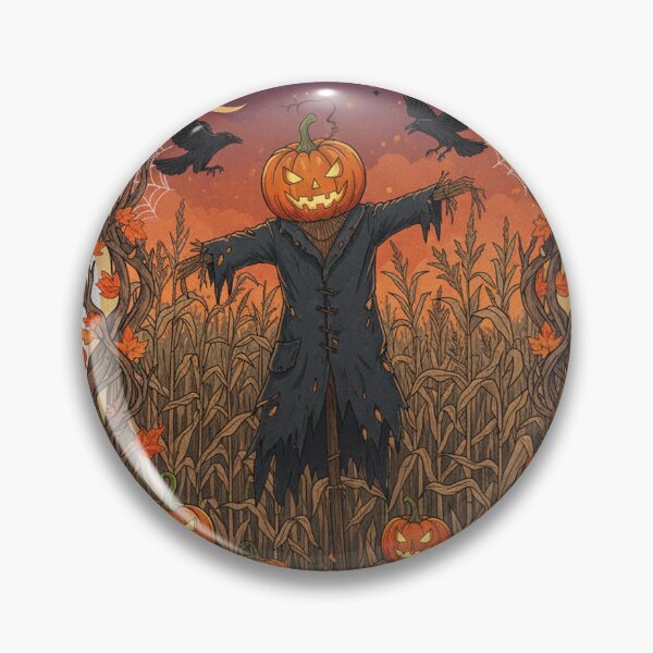 Item preview, Eerie scarecrow in a pumpkin patch - Vintage Halloween illustration designed and sold by DarkNight9.
