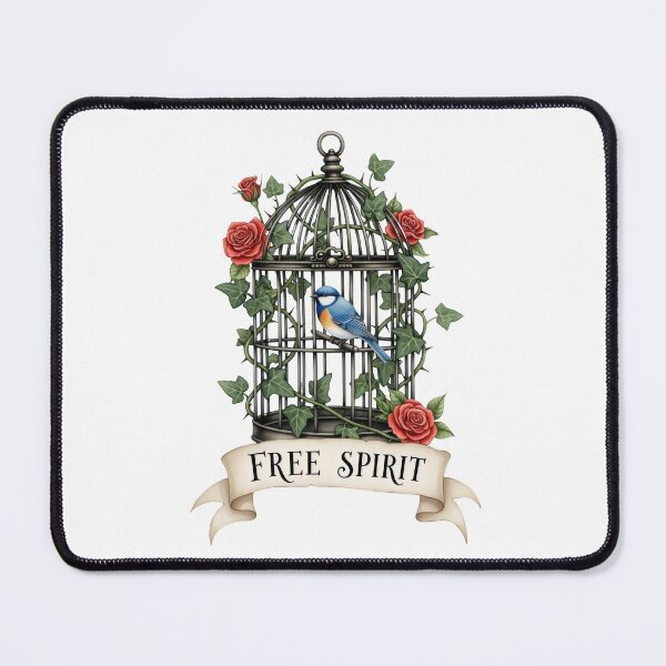 Item preview, Vintage Birdcage with Bird Art – Free Spirit, Gothic Botanical Watercolor Liberation Symbol designed and sold by Luminari Creations.