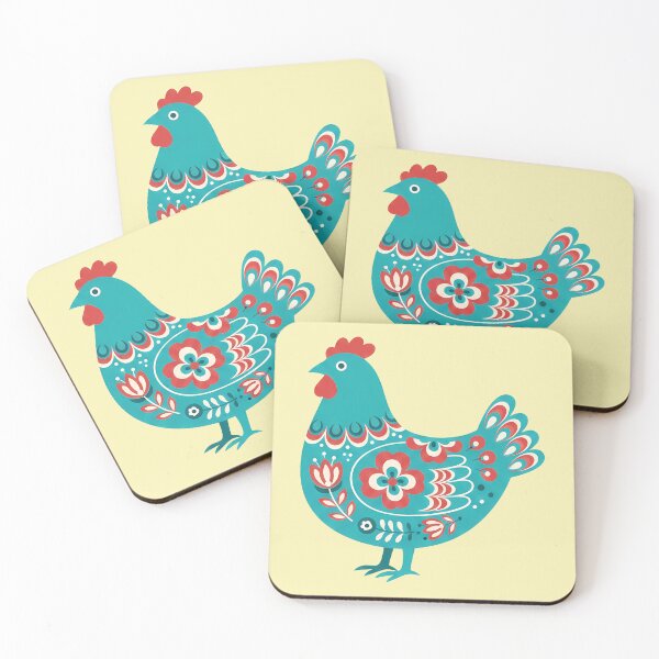 Item preview, Swedish Flower Hen & Motifs STICKER/MAGNET PACK – Turquoise Scandinavian Folk Art by heidiannemorris © designed and sold by FOLK ART FUSION by heidiannemorris.
