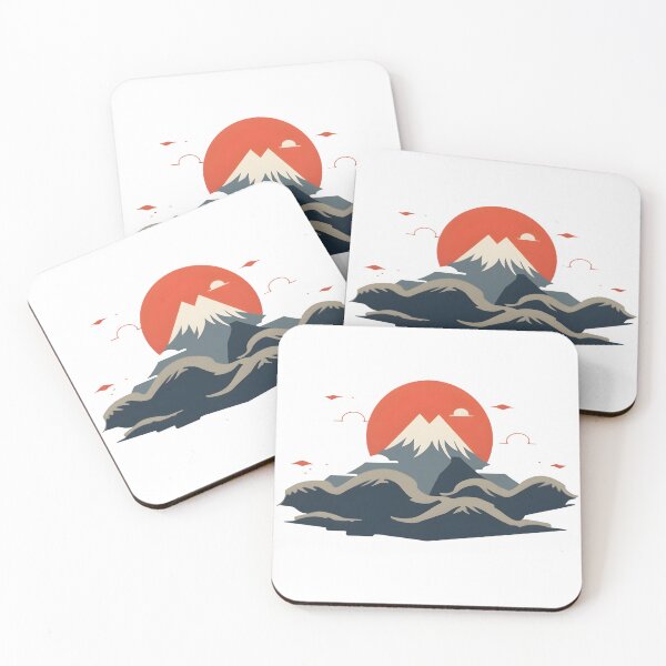 Item preview, Montaña nevada con sol rojo: paisaje moderno estilizado designed and sold by Cicandra.