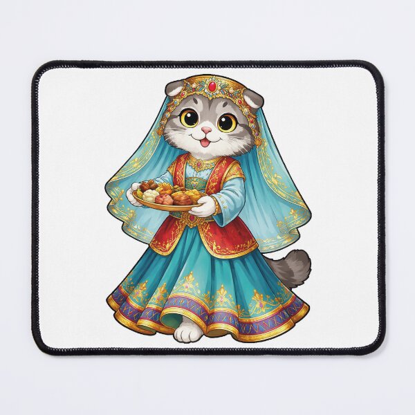 Item preview, Cute Scottish Fold Cat in Azerbaijani Clothing - Cultural Cat Art designed and sold by HappyPawsWorld.