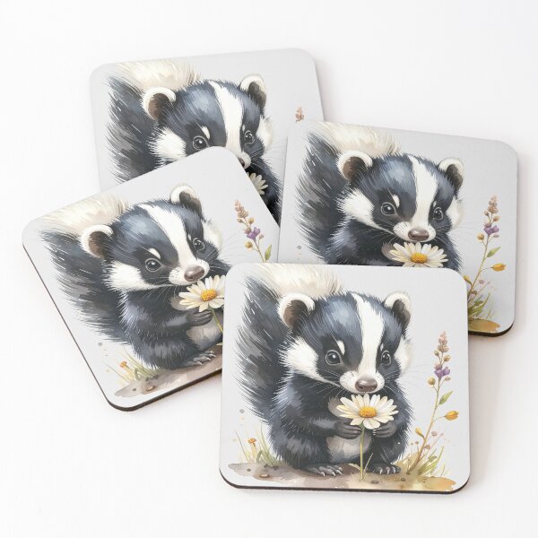 Artikelvorschau, Kleines Stinktier schnüffelt an einem Gänseblümchen entworfen und verkauft von LiskoDesign.