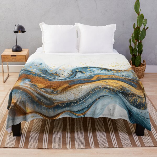 Item preview, Abstract Fluid Waves Blue Gold White designed and sold by Velvetia.