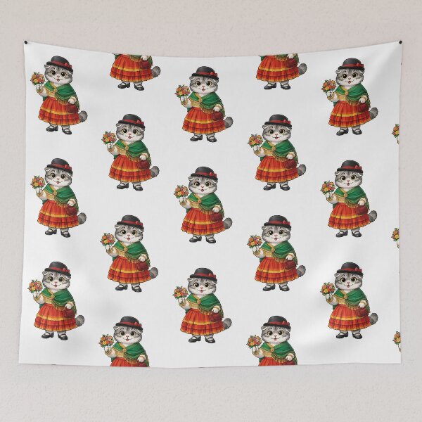 Item preview, Cute Scottish Fold Cat in Bolivian Clothing - Cultural Cat Art designed and sold by HappyPawsWorld.