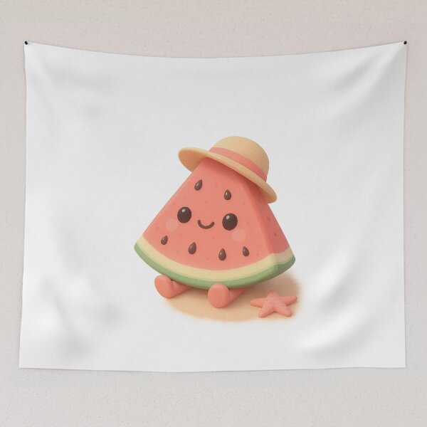 Item preview, Cute Happy Watermelon Slice at the Beach | Kawaii Summer Fruit Art designed and sold by Moons Studio.