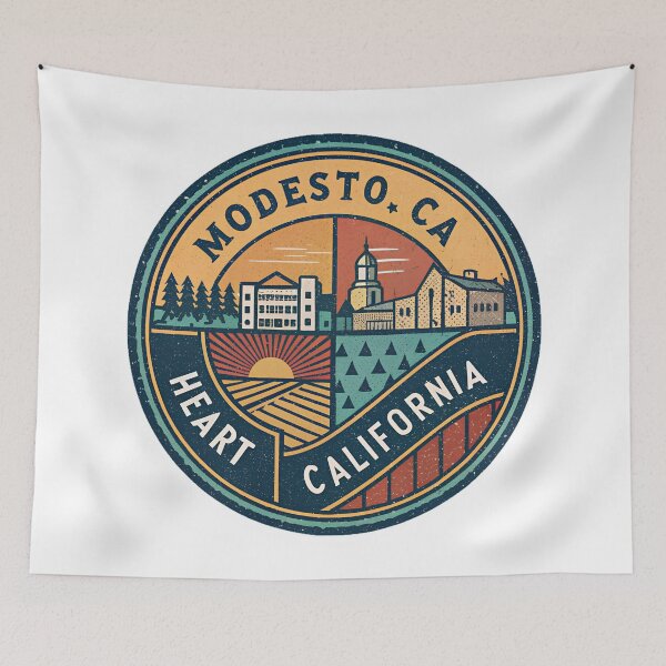 Item preview, Modesto CA Heart of California – Vintage Retro Travel Emblem designed and sold by VividOrganica.
