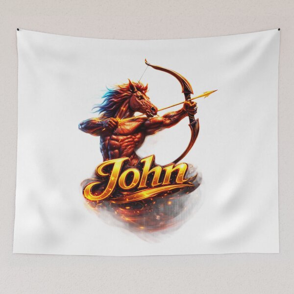 Item preview, John Sagittarius – Archer Zodiac Name Fire Fantasy Art designed and sold by AlexLineArt.