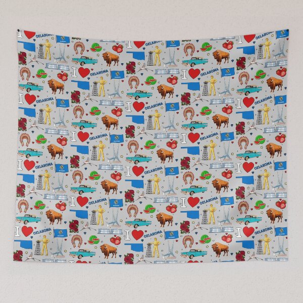 Item preview, Oklahoma Pride, State Symbols & Vintage Landmarks Pattern designed and sold by mashmosh.