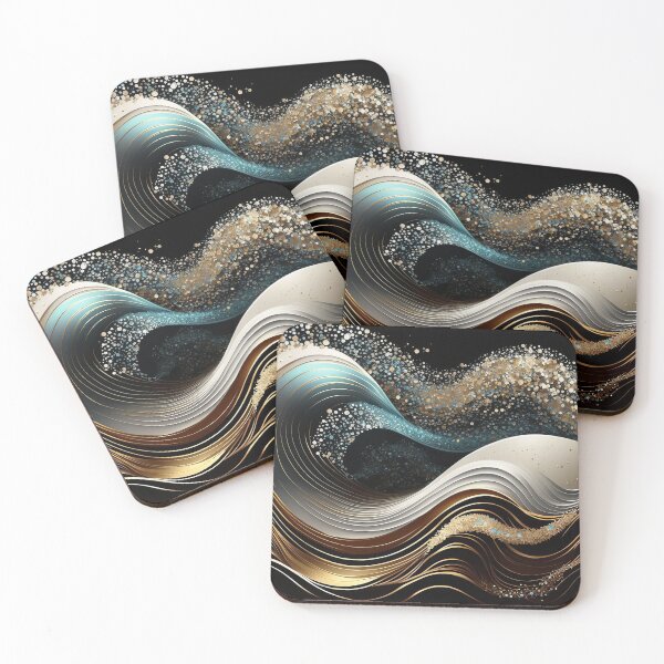 Item preview, Abstract Golden Blue Ocean Wave Modern Art designed and sold by Velvetia.