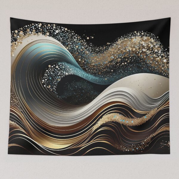 Item preview, Abstract Golden Blue Ocean Wave Modern Art designed and sold by Velvetia.