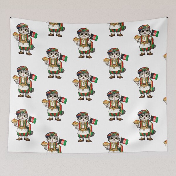 Item preview, Cute Scottish Fold Cat in Afghan Clothing - Cultural Cat Art designed and sold by HappyPawsWorld.