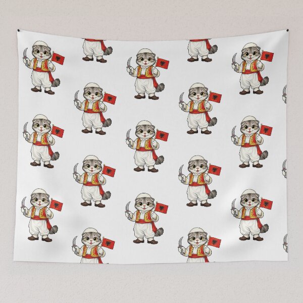 Item preview, Cute Scottish Fold Cat in Albanian Clothing - Cultural Cat Art designed and sold by HappyPawsWorld.
