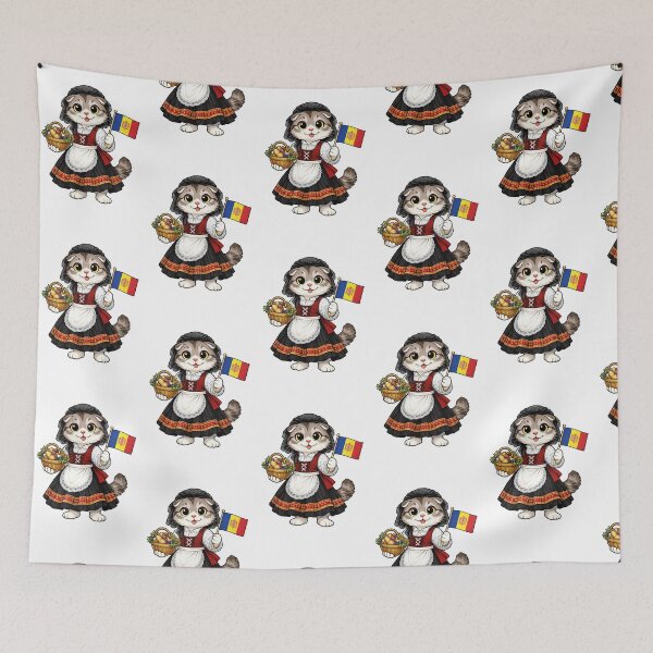 Item preview, Cute Scottish Fold Cat in Andorran Clothing - Cultural Cat Art designed and sold by HappyPawsWorld.