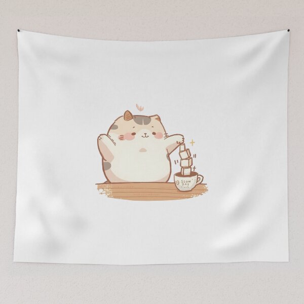 Item preview, Cute Cat Stacking Sugar Cubes in Cozy Café | Slow Day Friends Illustration designed and sold by SlowDayFriends.