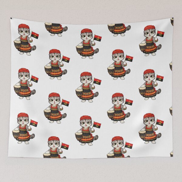 Item preview, Cute Scottish Fold Cat in Angolan Clothing - Cultural Cat Art designed and sold by HappyPawsWorld.