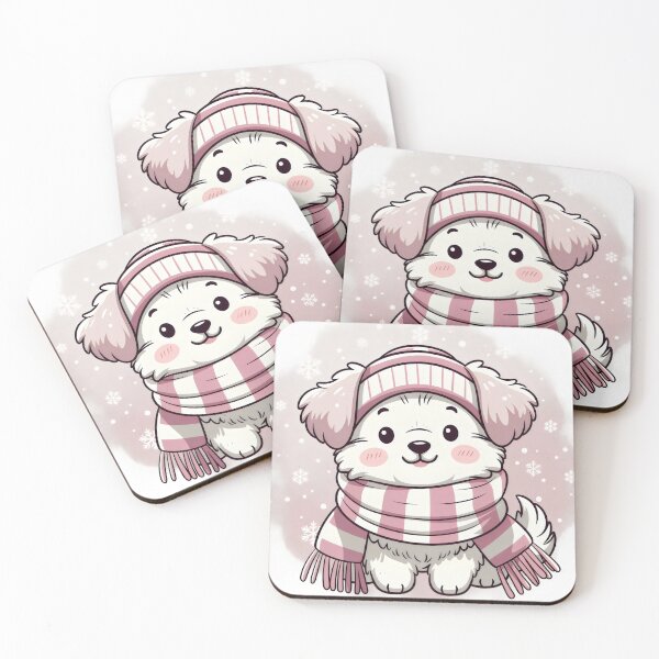 Item preview, Cute White Fluffy Puppy in Pink Winter Scarf and Hat Illustration designed and sold by SplashTastic.