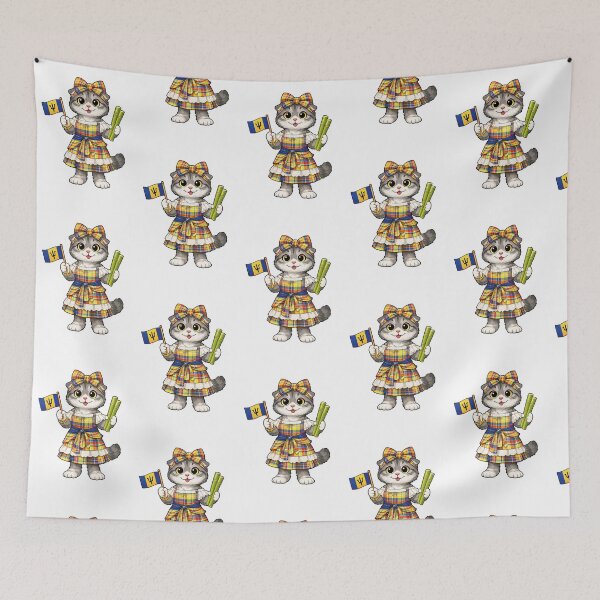 Item preview, Cute Scottish Fold Cat in Barbadian Clothing - Cultural Cat Art designed and sold by HappyPawsWorld.
