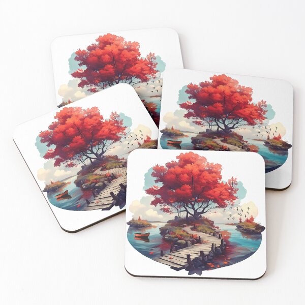 Item preview, Autumn Tree Bridge Over Calm Water – Peaceful Fall Landscape Art designed and sold by DesignArtist.ia.