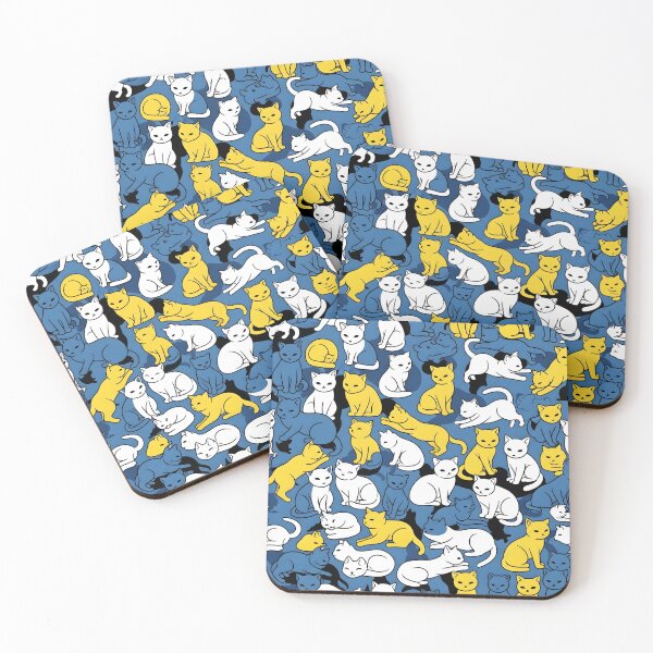 Item preview, Cute Cat Pattern | Blue, Yellow & White Cats Seamless Design for T-Shirts, Stickers, and Home Decor designed and sold by Atelier Nocturne Graphic.