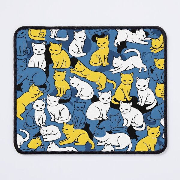 Item preview, Cute Cat Pattern | Blue, Yellow & White Cats Seamless Design for T-Shirts, Stickers, and Home Decor designed and sold by Atelier Nocturne Graphic.