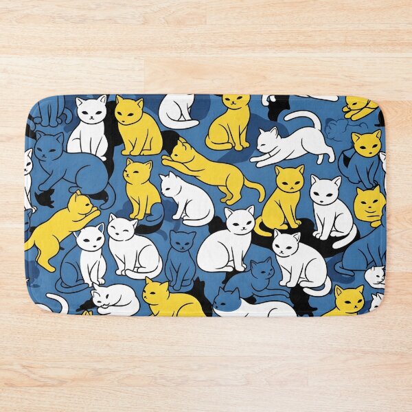 Item preview, Cute Cat Pattern | Blue, Yellow & White Cats Seamless Design for T-Shirts, Stickers, and Home Decor designed and sold by Atelier Nocturne Graphic.