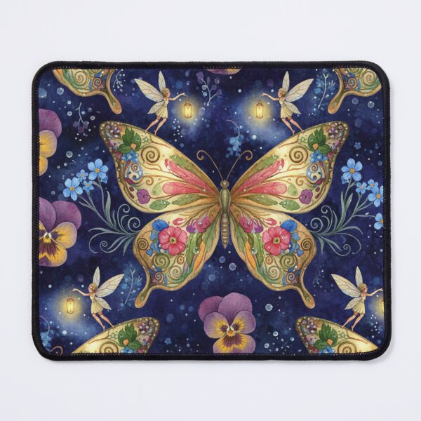 Item preview, Goldenwing Lantern Fairies – Enchanted Butterfly Garden Seamless Pattern designed and sold by Dream Bloom Gallery.