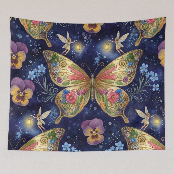 Item preview, Goldenwing Lantern Fairies – Enchanted Butterfly Garden Seamless Pattern designed and sold by Oonward2021.