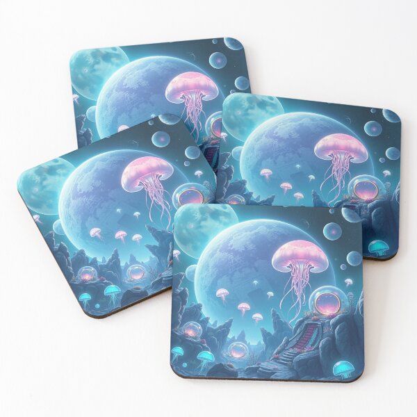 Item preview, Celestial Sea: Neon Jellyfish in a Galactic Dream designed and sold by HappySproutArt.