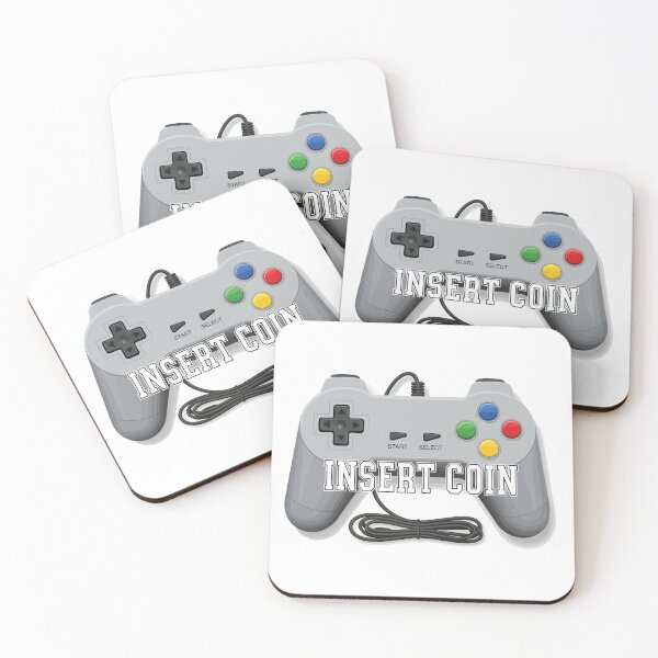 Item preview, Retro Video Game Controller Illustration with "INSERT COIN" Text on Black Background designed and sold by Dofitopia.