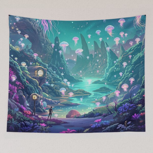 Item preview, Echoes of the Void: Glowing Jellyfish Valley designed and sold by HappySproutArt.