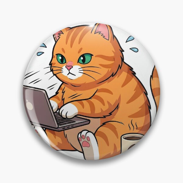 Item preview, Orange Tabby Cat Busy Coding on Laptop with Coffee Y2K Sticker Art designed and sold by Nekopou.
