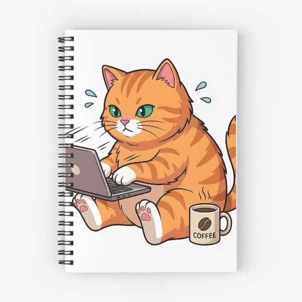 Item preview, Gato atigrado naranja codificando en una laptop con pegatinas de café Y2K designed and sold by Nekopou.