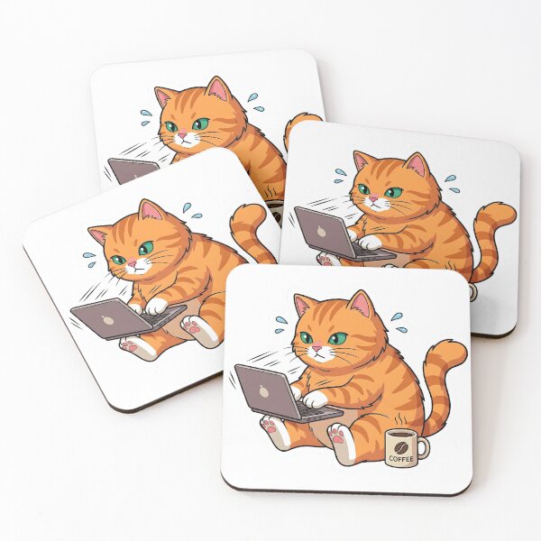 Item preview, Orange Tabby Cat Busy Coding on Laptop with Coffee Y2K Sticker Art designed and sold by Nekopou.