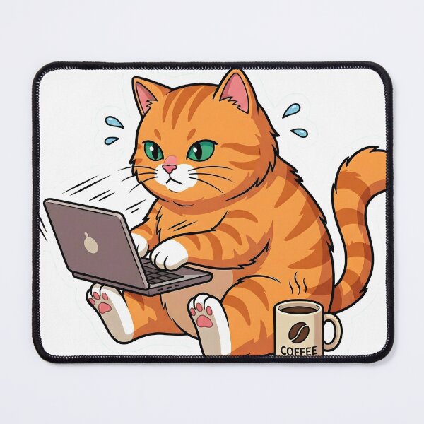 Item preview, Orange Tabby Cat Busy Coding on Laptop with Coffee Y2K Sticker Art designed and sold by Nekopou.