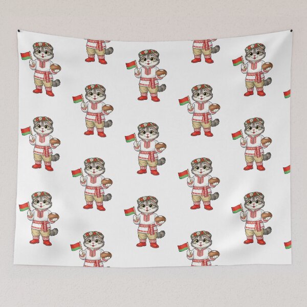 Item preview, Cute Scottish Fold Cat in Belarusian Clothing - Cultural Cat Art designed and sold by HappyPawsWorld.