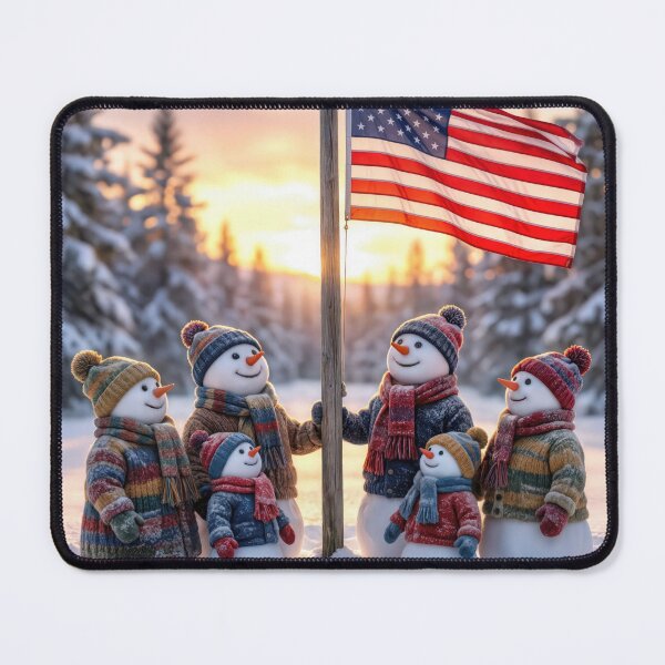 Item preview, Snowman Family Gathering Around an American Flagpole designed and sold by Maria Dryfhout.