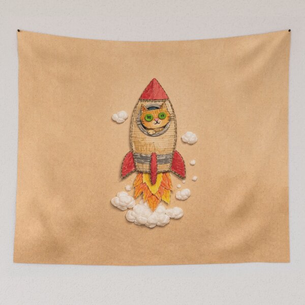 Item preview, Cardboard Rocket Cat Peeking Through the Window designed and sold by Nope Cats.