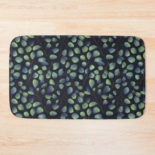 Item preview, Dancing Eucalyptus Leaves - Blue Green on Dark Midnight Blue BG designed and sold by thecolorbirdie.
