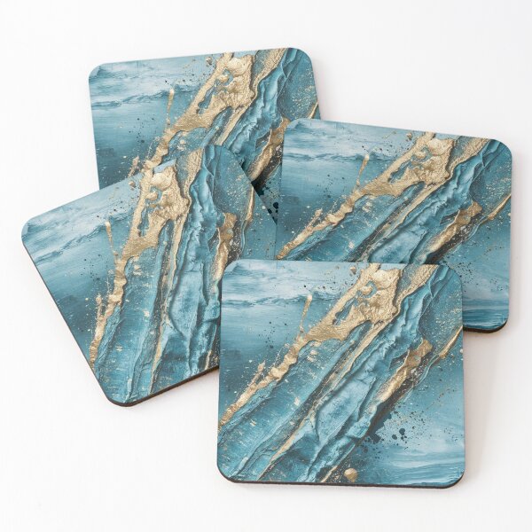 Item preview, Teal Blue Gold Abstract Ocean Waves designed and sold by Mindful Wall Art Studio.