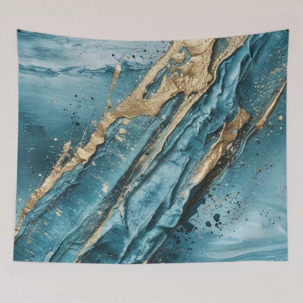 Item preview, Teal Blue Gold Abstract Ocean Waves designed and sold by Ed & Harmony.