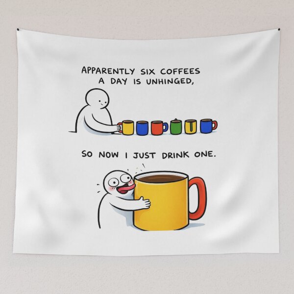 Item preview, Apparently Six Coffees a Day Is Unhinged – Funny Coffee Lover Cartoon Art designed and sold by Gurjeetpixelart.