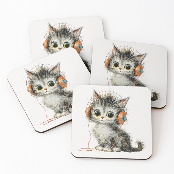 Item preview, Vintage kitten listening to music designed and sold by MendaciousMina.