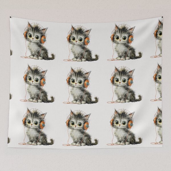 Item preview, Vintage kitten listening to music designed and sold by MendaciousMina.