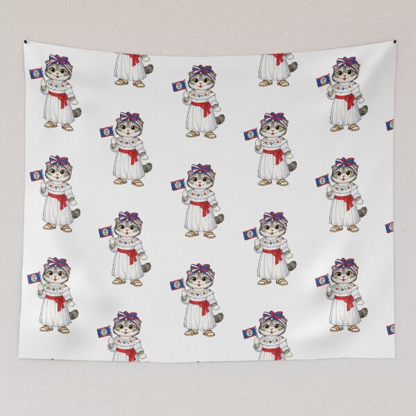 Item preview, Cute Scottish Fold Cat in Belizean Clothing - Cultural Cat Art designed and sold by HappyPawsWorld.