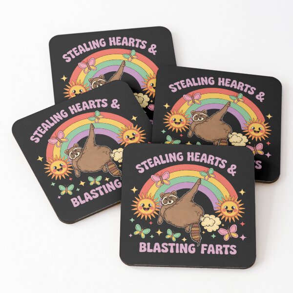 Item preview, Bold Funny Raccoon Retro Rainbow Illustration Stealing Hearts and Blasting Farts Awkward Humor designed and sold by love3617.