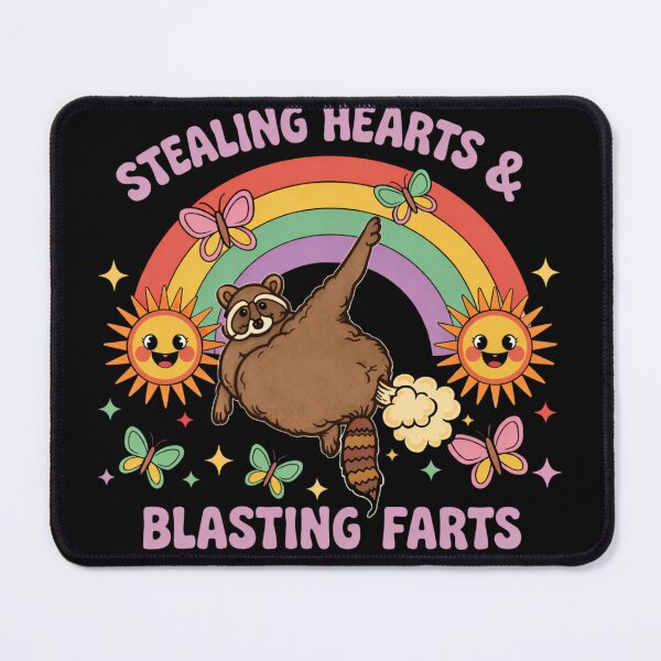 Item preview, Bold Funny Raccoon Retro Rainbow Illustration Stealing Hearts and Blasting Farts Awkward Humor designed and sold by love3617.