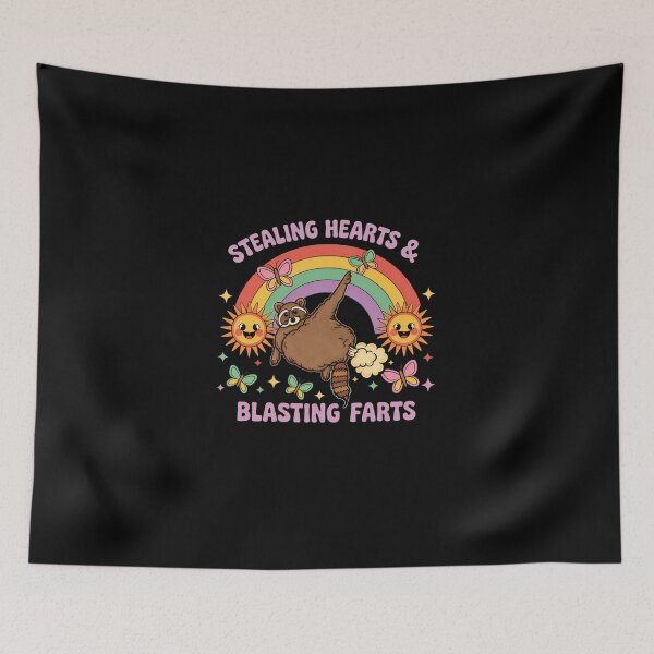 Item preview, Bold Funny Raccoon Retro Rainbow Illustration Stealing Hearts and Blasting Farts Awkward Humor designed and sold by love3617.
