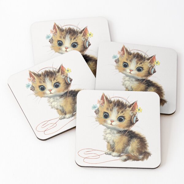 Item preview, Vintage kitten listening to music designed and sold by MendaciousMina.