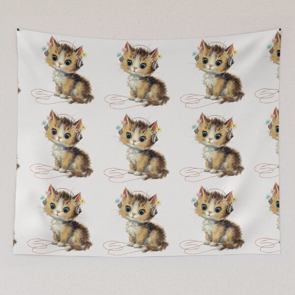 Item preview, Vintage kitten listening to music designed and sold by MendaciousMina.
